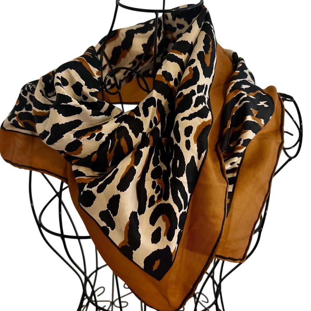 Vintage Burmel Mixed Leopard Stripe Animal Print Silk Scarf Square Retro Glam